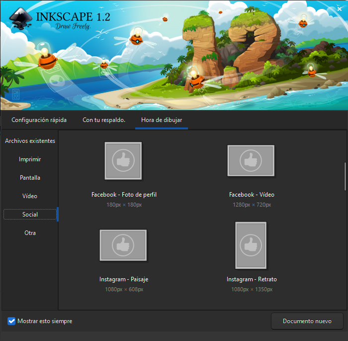 pantalla bienvenida inkscape 1.2